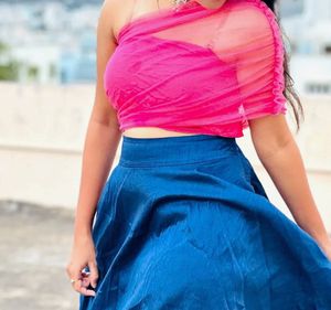 Pink one shoulder net top (XS)