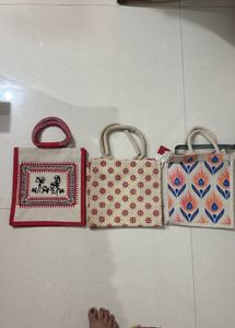 Set of Jute Pouches with Unique Prints