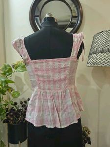 Pink Gingham Smocked Peplum Top