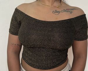 Sparkly Off-Shoulder Crop Top