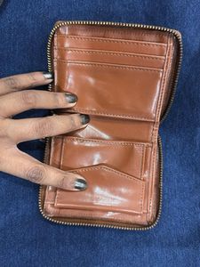 allen solly Brown Embossed Zip Around Wallet