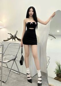 Chic Black Strapless Dress with Bows-New me