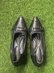 Black Leather Comfort Heels