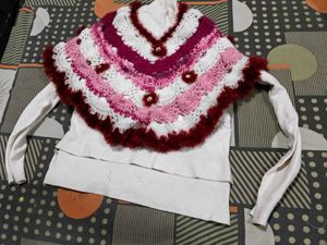 Layered White Top with Crochet Poncho winters