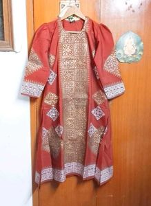 fancy Rust Kurta salwar Set &amp; Intricate Gold Pr