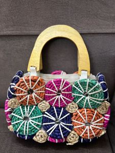 Colorful Woven Top-Handle Bag