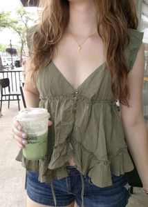 Olive Green Ruffled Peplum Top