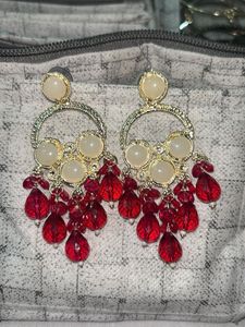 Stunning Red Beaded Chandelier Earrings