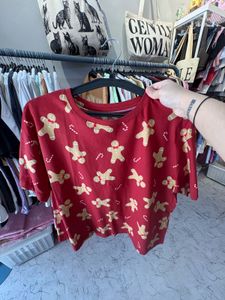 Red Gingerbread Man Print T-Shirt