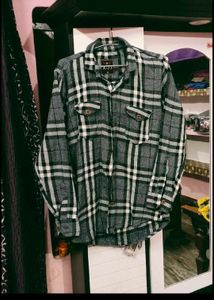 Black Plaid Flannel Wool Shirt
