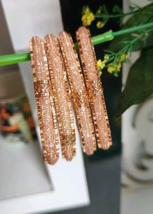 Rose Gold CZ Studded Bangles Set