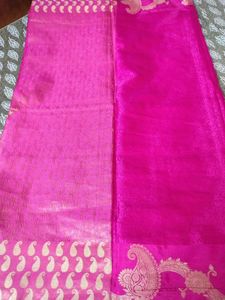 Vibrant Pink Silk Saree with Paisley Blouse