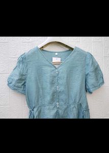 Blue V-Neck Peplum Top