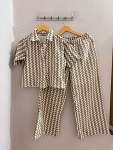 Chevron Print Shirt & Wide Leg Pants Set