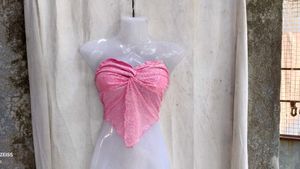 311110. Sheer Pink Rose Print Twist Halter Top