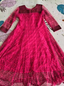 Pink Printed Kurta with Buttons