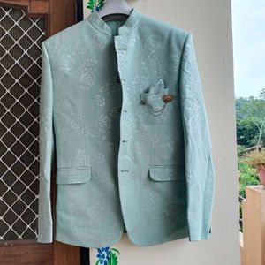 Men's Light Blue Brocade Nehru Jacket