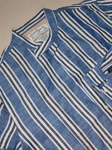 Scotch And Soda Branded Striped Blue Casual Shirt