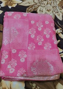 Pink Saree with Floral Print