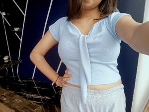 Cute Light Blue Tie Front Top