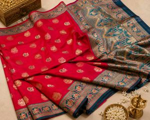 Vibrant Red Banarasi Silk Saree