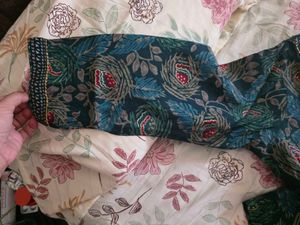 Libas Teal Botanical Print Embellished Kurta Set