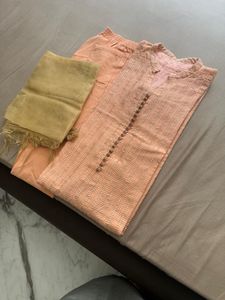 last price Peach Embroidered Kurta Set