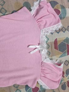 Cute Pink Lace Trim Crop Top