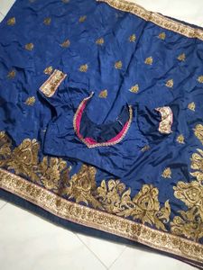 Elegant Blue Embroidered Saree