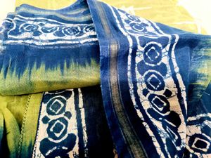 Blue &amp; olive green cotton stylish Saree
