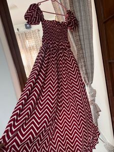 Chic Red &amp; White Chevron Off-Shoulder Gown