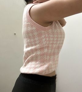 Cute Pink Houndstooth Sweater Vest