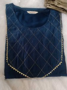 Elegant Navy Blue Kurta Set with Golden Pants