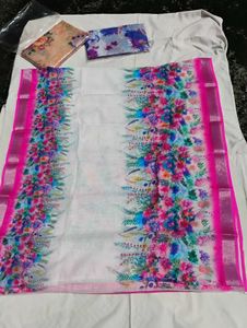Vibrant Floral Print Saree LINEN DIGITAL