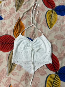White Halter Neck Eyelet Top