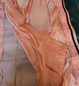Peach Embroidered Silk Dupatta