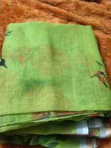 Vibrant Green Bird Print Saree