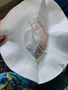White Sun Hat with Floral Ribbon