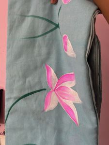 Handprinted blue saree