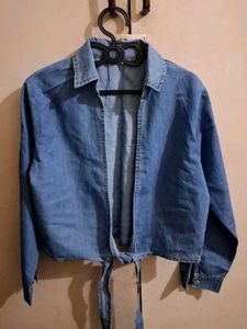 Denim Cropped Tie Front Shirt