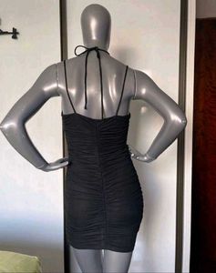 Sleek Black Ruched Mini Dress