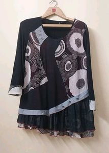 Unique Black & White Print Kurta Top