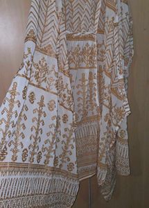 Green Embroidered Maxi Dress with golden jacket