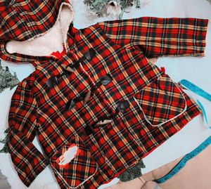 Red Plaid Toggle Winter Coat