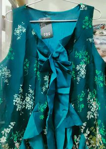 Boho Floral Print Sleeveless Teal Kurta