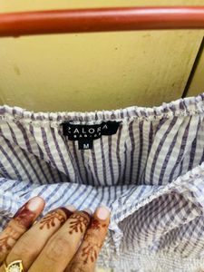 Blue Gingham Off-Shoulder Bell Sleeve Top