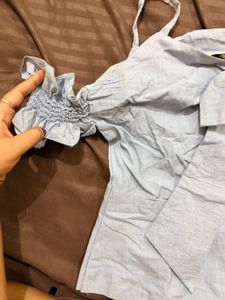 Chic Light Blue Bow Top