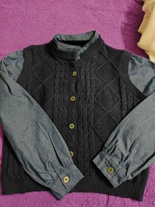 Blue Knitted Vest with Shirt
