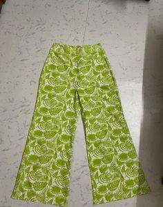 Vibrant Leaf Print Wide Leg Pants