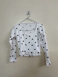 White Heart Print Long Sleeve Top